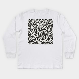 Black and Ivory Doodles / Minimal Pattern Kids Long Sleeve T-Shirt